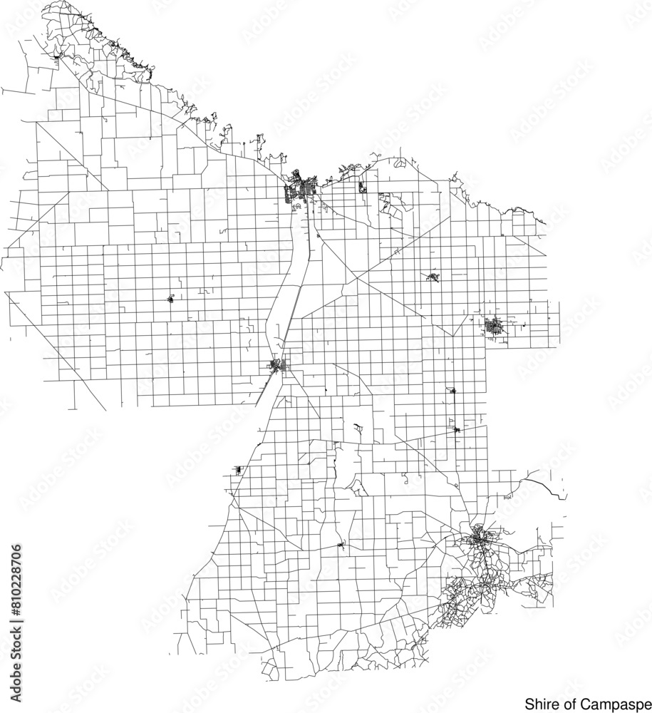 Fototapeta premium Street map of Shire of Campaspe in Australia in black and white with title