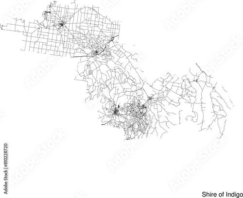 Street map of Shire of Indigo in Australia in black and white with title