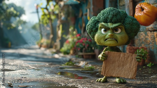 angry broccoli character. Created with generative AI.