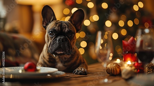 cute happy dog ​​at christmas. Created with Generative AI.  © lchumpitaz