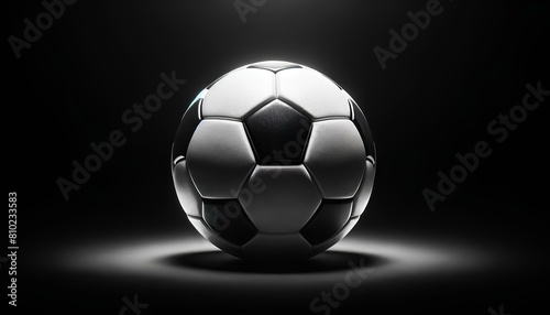 A soccer ball is shown in a black and white photo