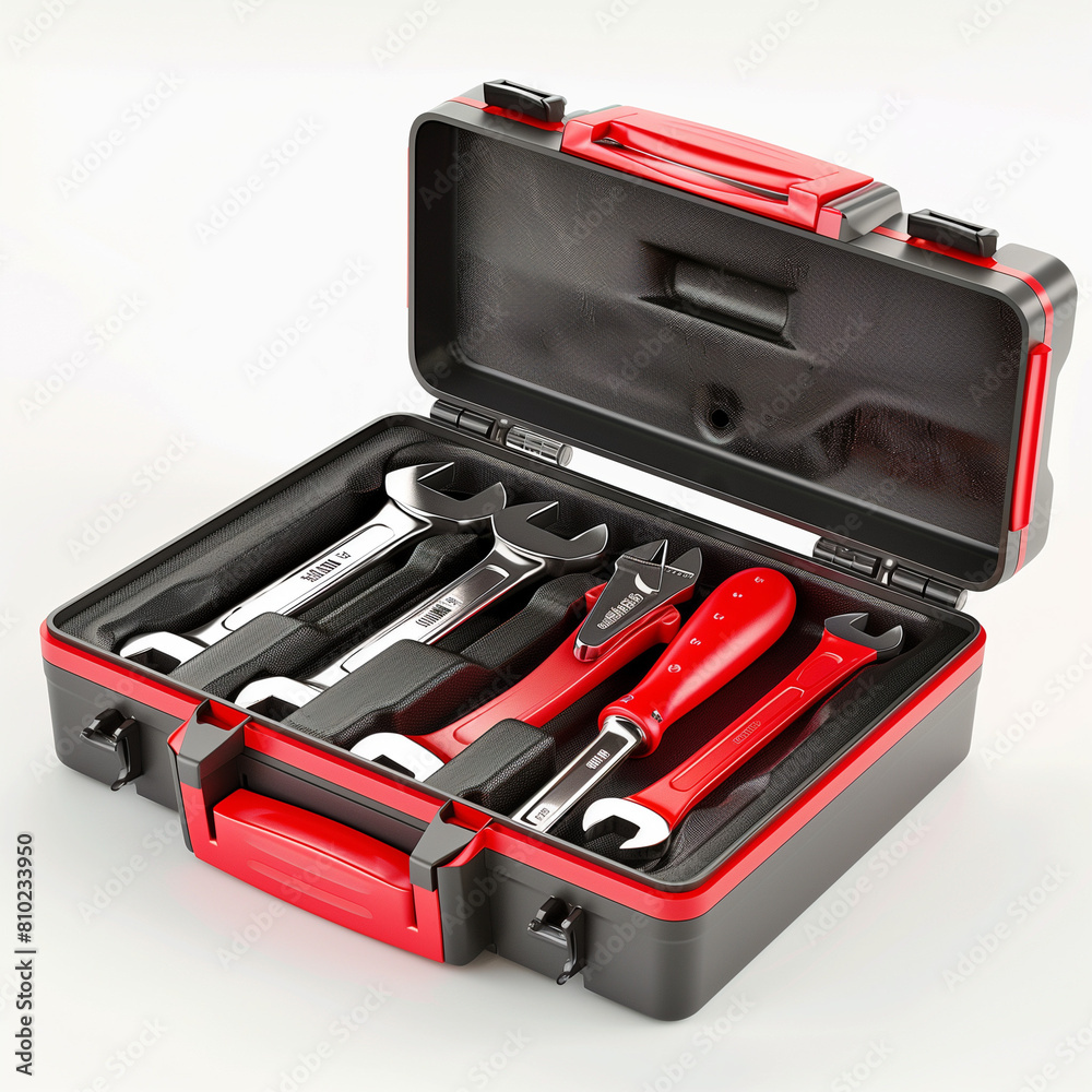 Set of Red-Handled Wrenches Organized in a Black Tool Case
Set of Red-Handled Wrenches Organized in a Black Tool Case