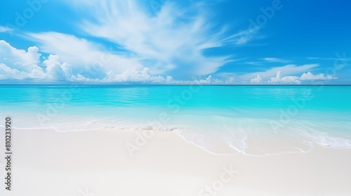 Pristine Tropical Beach with White Sand and Clear Turquoise Water under a Vibrant Blue Sky  © augenperspektive