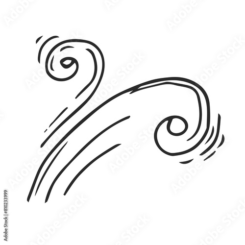 hand drawn wind doodle blow, gust design isolated on white background
