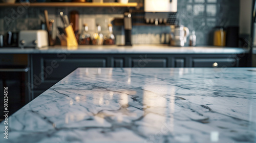 Marble countertop close-up (kitchen island) photo