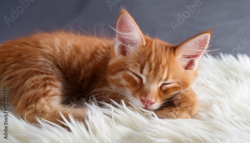 red kitten cat sleeping cute on white fur