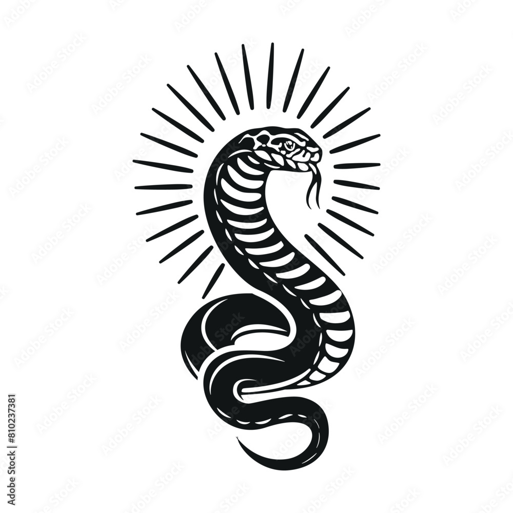 Cobra silhouette. Vector template for tattoo. White background.
Cobra silhouette. Vector template for tattoo. White background.