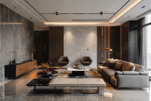 Timeless Minimalist Living Room with Mountain Views and Neutral Palette