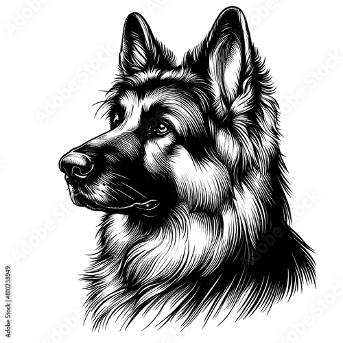 Cute German Shepherd portrait, hand drawn sketch. Vector isolated on white background	