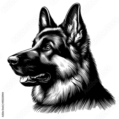 Cute German Shepherd portrait, hand drawn sketch. Vector isolated on white background	