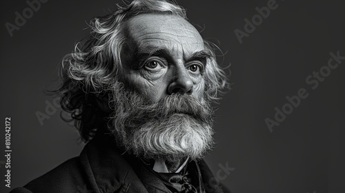 X-ray of Antonn Leopold Dvoák, the famous historical Czech classical music composer, in black and white with a white background. photo