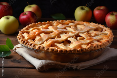 Delicious apple pie generative AI photo
