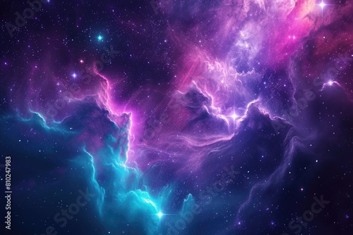 Vibrant spiral galaxy with star clusters and nebulae. Illustration of a background with a majestic space theme. © Novi