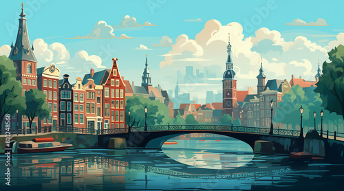 amsterdam background for social media. illustration. travel concept. vacantions time