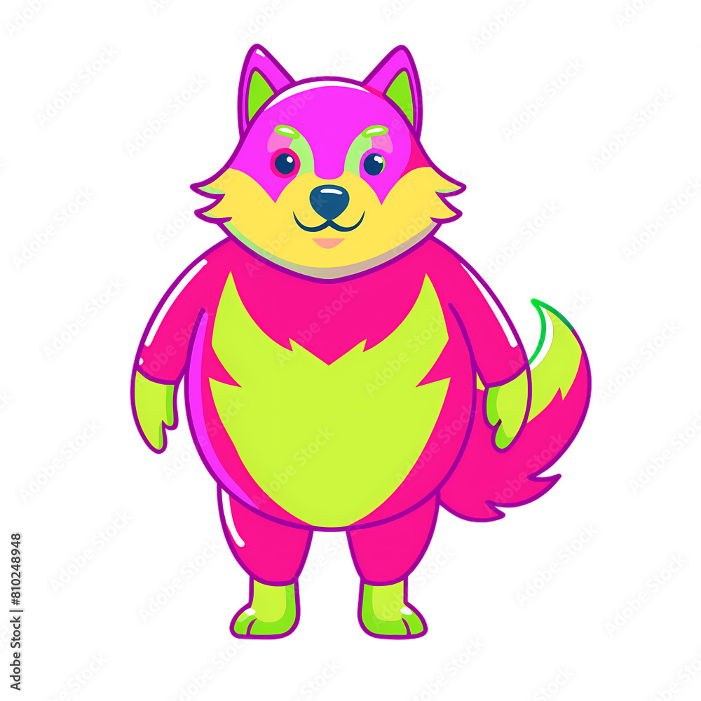 expressive, cheerful, colorful chubby cute Wolf cut out transparent background 