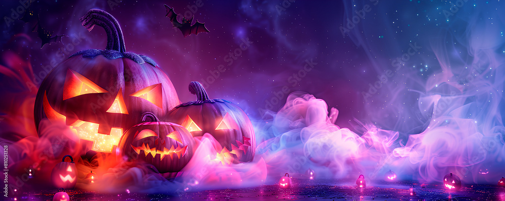 Halloween background with pumpkins and bats Halloween background with pumpkins and bats