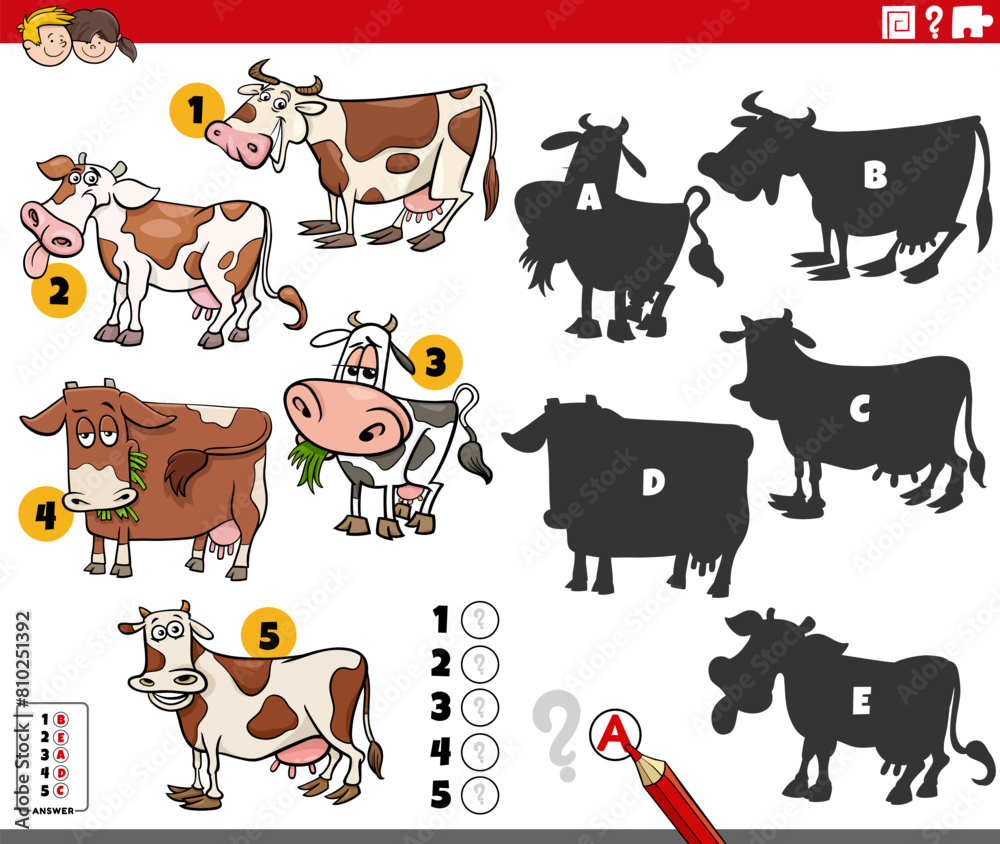 finding shadows activity with cartoon cows characters finding shadows activity with cartoon cows characters