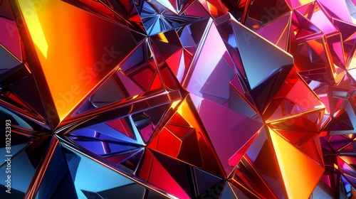 3D Abstract Cubist Convergence, Cubes, pyramids, tetrahedrons, Asymmetrical, Angular perspective, Dramatic chiaroscuro, Metallic and faceted, Contrasting primary hues