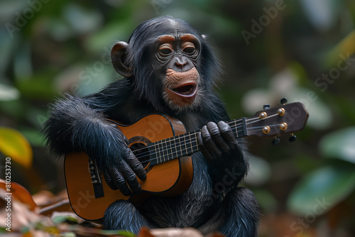 a monkey dressed in a playing music. Generative AI