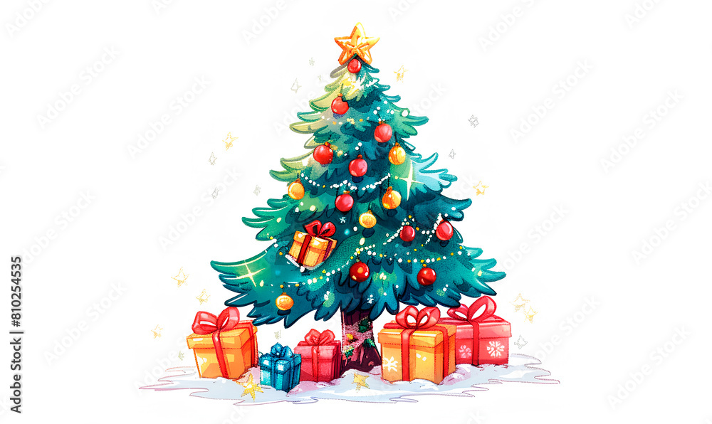 The image shows a decorated Christmas tree with a star on top and colorful ornaments. The image shows a decorated Christmas tree with a star on top and colorful ornaments.