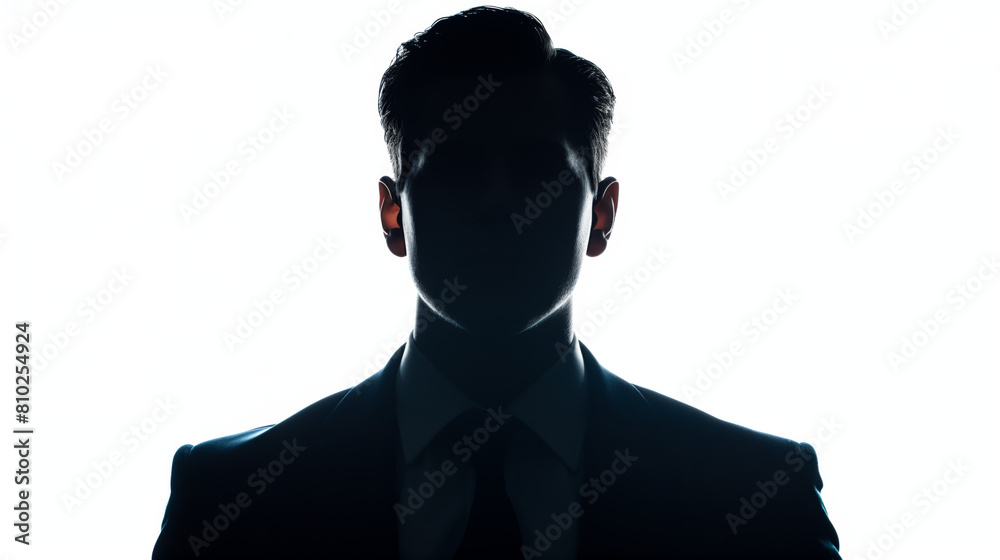 silhouette of a man's head, businessman in suit, back lit studio light white background silhouette of a man's head, businessman in suit, back lit studio light white background