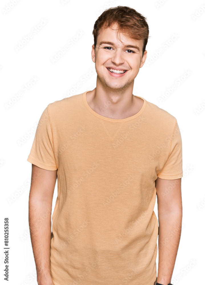 Young caucasian man wearing casual clothes with a happy and cool smile on face. lucky person. Young caucasian man wearing casual clothes with a happy and cool smile on face. lucky person.