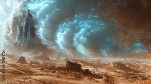 Cybernetic Sandstorm Futuristic Desert Landscape Ravaged by Electric Storm