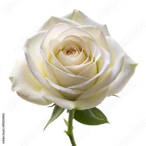 A pristine white rose in full bloom  isolated on white