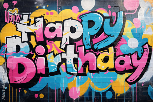 graffiti logos   each logo spelling  Happy Birthday . Generative AI