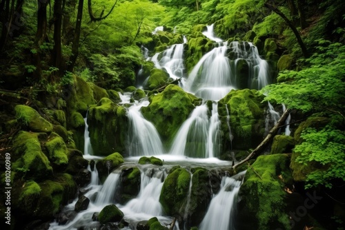 Lush green forest waterfall landscape