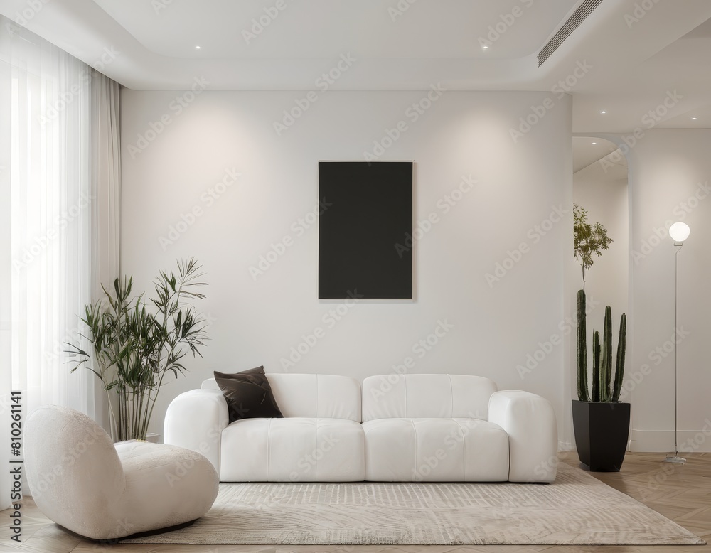 Fototapeta premium Modern Living Room Interior Mockup with Wall Art and Decoration