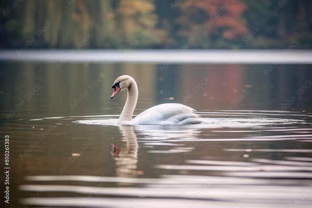 Fototapeta premium serene swan gliding on tranquil lake