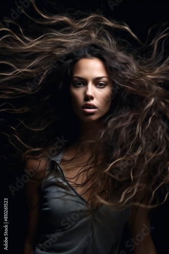 Dramatic portrait of a woman with flowing hair