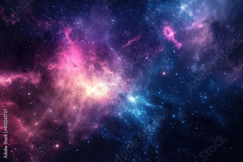Galactic core surrounded by swirling star dust. Illustration of a background with a majestic space theme.
