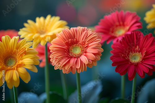 Red and Yellow Blooms in a Garden  Vibrant SingleFlowered Gerbera Daisies Colorful Gerbera Daisies with Singular Petals in Full Bloom 