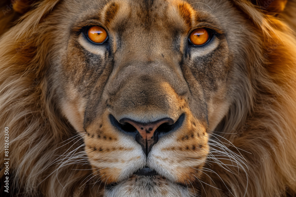 Majestic Gaze: Powerful Lion Locking Eyes with the Camera. Generative AI Majestic Gaze: Powerful Lion Locking Eyes with the Camera. Generative AI