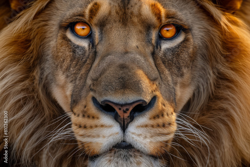 Majestic Gaze  Powerful Lion Locking Eyes with the Camera. Generative AI