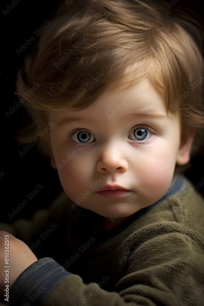Thoughtful young child with blond hair and blue eyes Thoughtful young child with blond hair and blue eyes