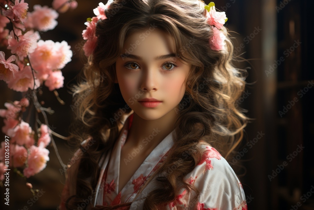 beautiful young woman with floral headpiece beautiful young woman with floral headpiece