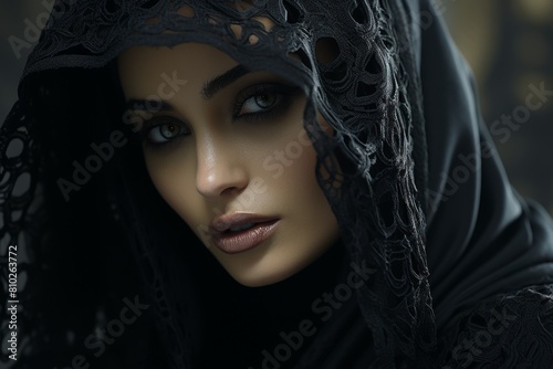 mysterious woman in black veil