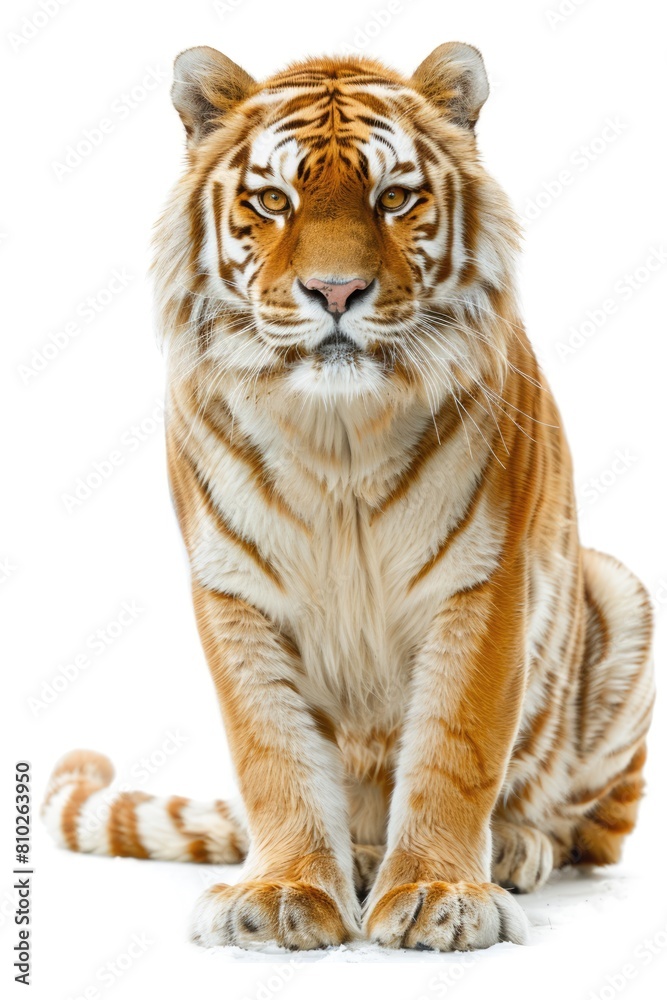 Fototapeta premium Tiger isolated on white background. Vertical shot of a wild animal