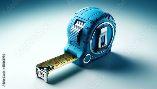  images of a tape measure with a blue casing, The images highlight the tool's vibrant blue casing, compact design, and clear measurement markings. photo
