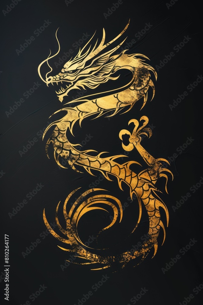 Golden dragon logo illustration on black background. Emblem, icon for company or sport team branding Golden dragon logo illustration on black background. Emblem, icon for company or sport team branding