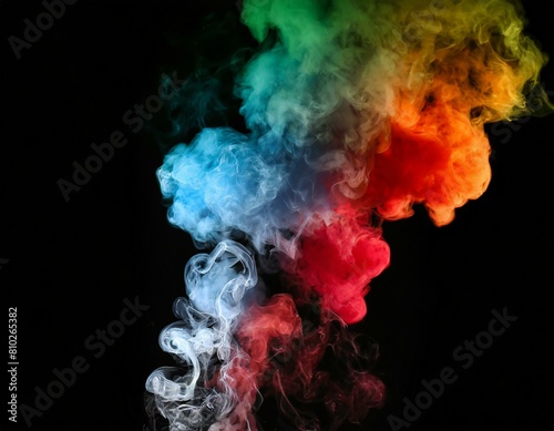 fumée de différentes couleurs sur fond noir en ia