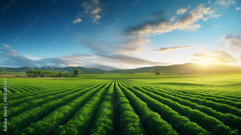 Agriculture field, soybeans thrive, leaves shimmering in nature's light, testament to successful farming and growing soy crop. rows of green soy crops growth, farming of vegetables in agricultural. Agriculture field, soybeans thrive, leaves shimmering in nature's light, testament to successful farming and growing soy crop. rows of green soy crops growth, farming of vegetables in agricultural.