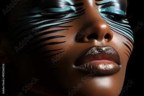 Dramatic makeup portrait with bold eye and lip design