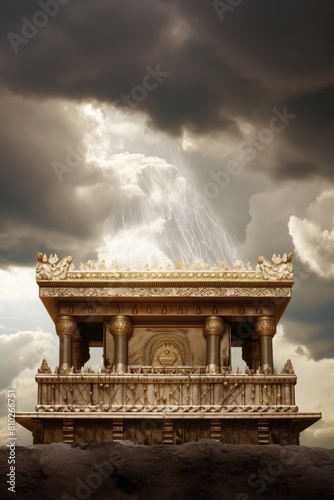 Dramatic stormy sky over ornate architectural structure