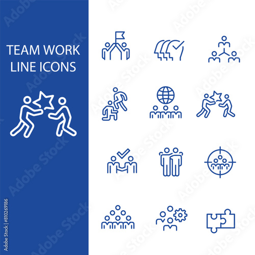 team work vector line icons   business people icon 