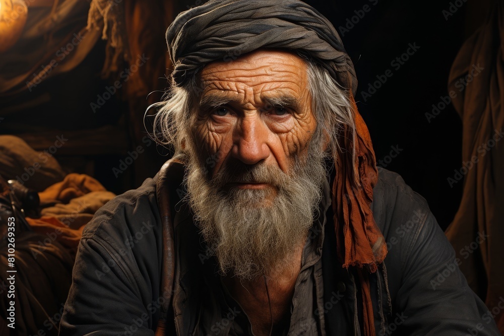 Weathered face of an elderly man with a long beard and turban Weathered face of an elderly man with a long beard and turban