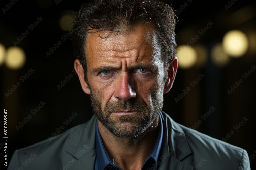 Serious man with intense expression